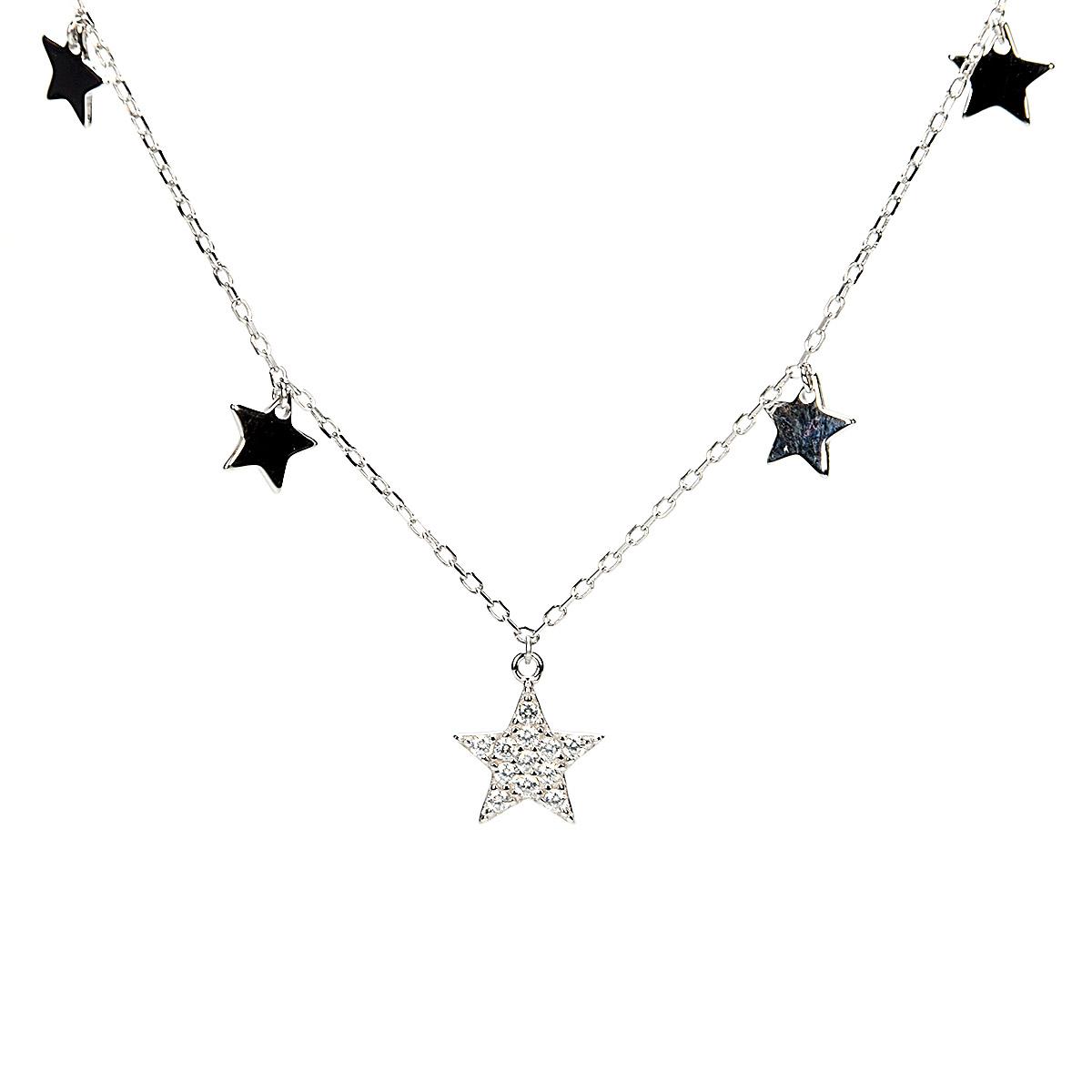 Stříbrný řetízek s pevnými ozdobami hvězdiček se zirkony