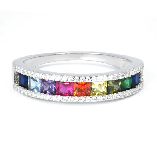 Stříbrný prsten s barevnými zirkony